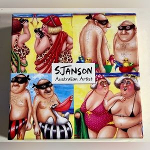 Sue Janson 4 Coaster Set Australian Artist Life’s A Beach Comedic Art 2012